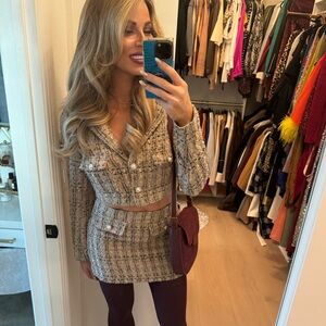 Chic Tweed Mini Skirt and Tweed Matching Jacket in Cream